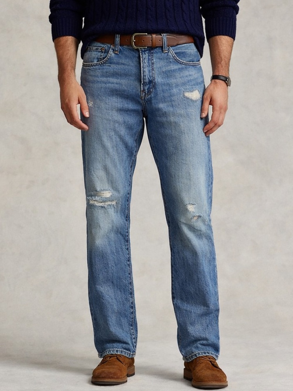 Polo Ralph Lauren Distressed Straight Leg Jeans Light Wash 30x32